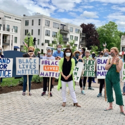 Black Lives Matter supporters gather in front of church