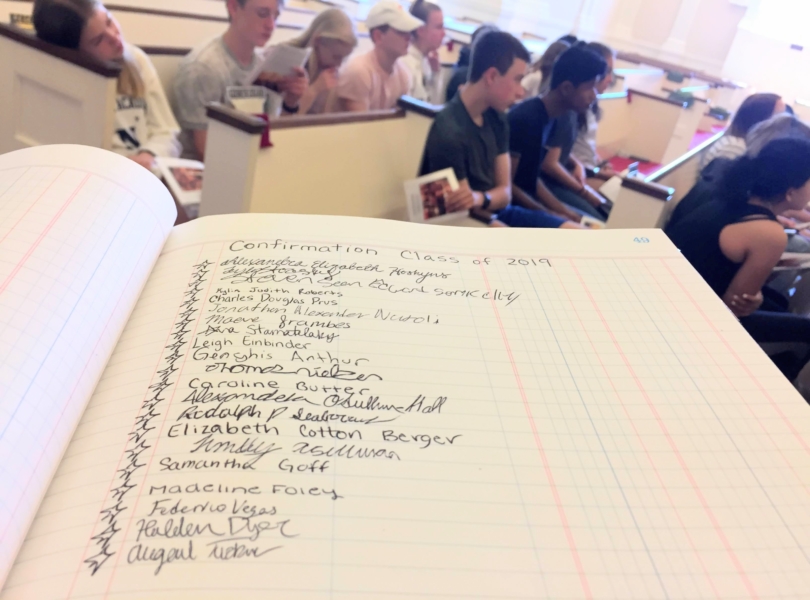 Confirmands signatures in book