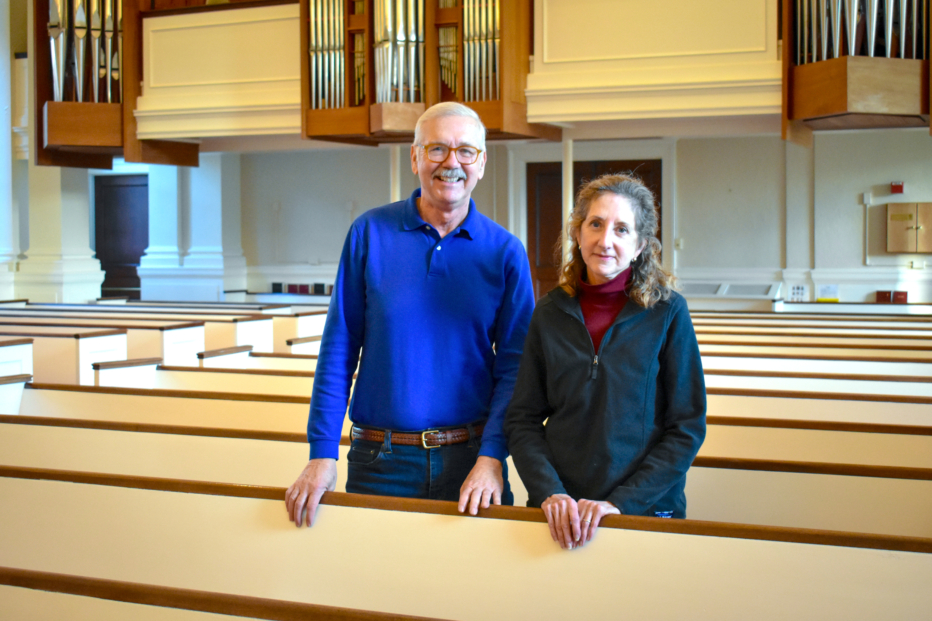 Ernie and Candace Sutcliffe in church pew