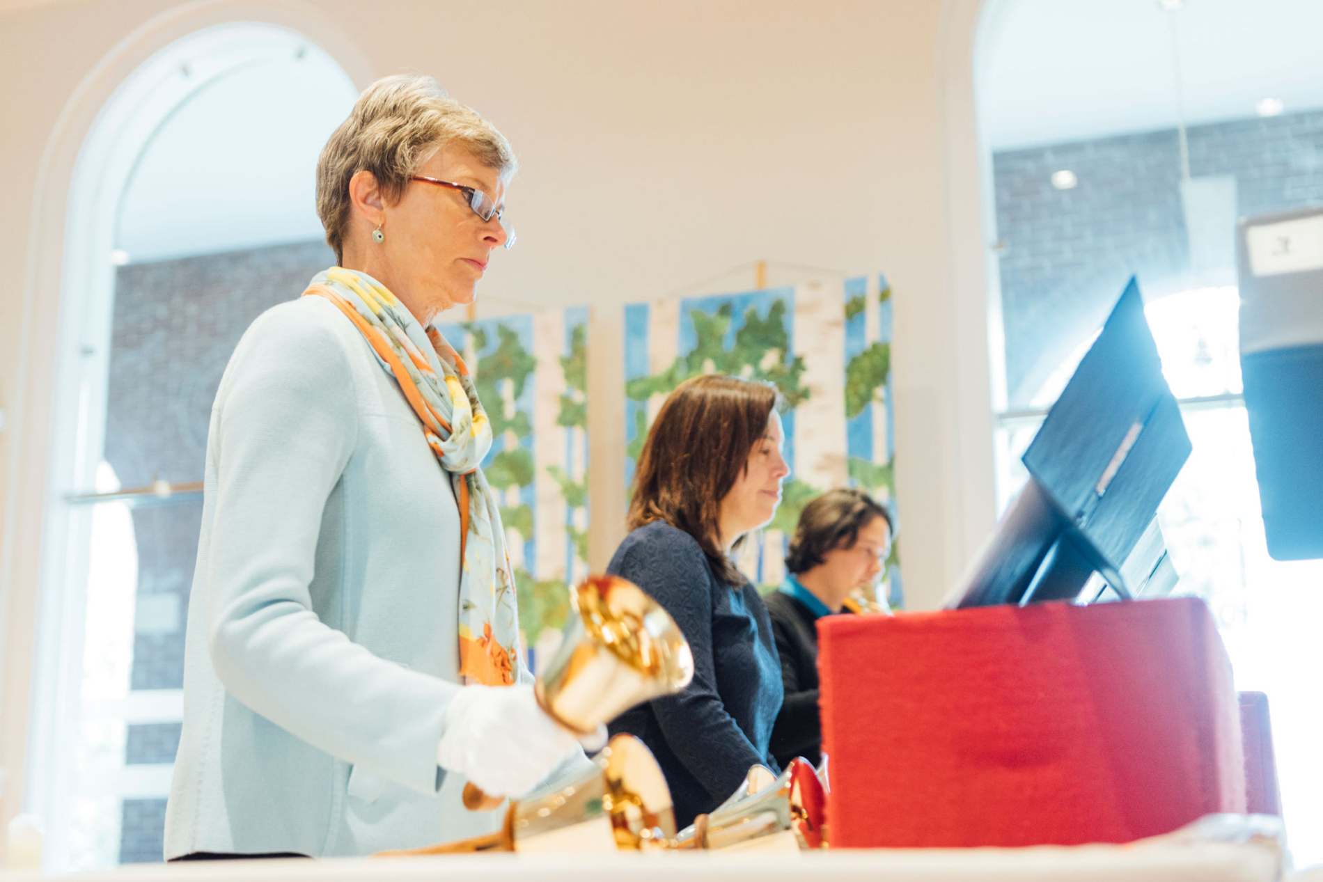 Handbell choir rehearses