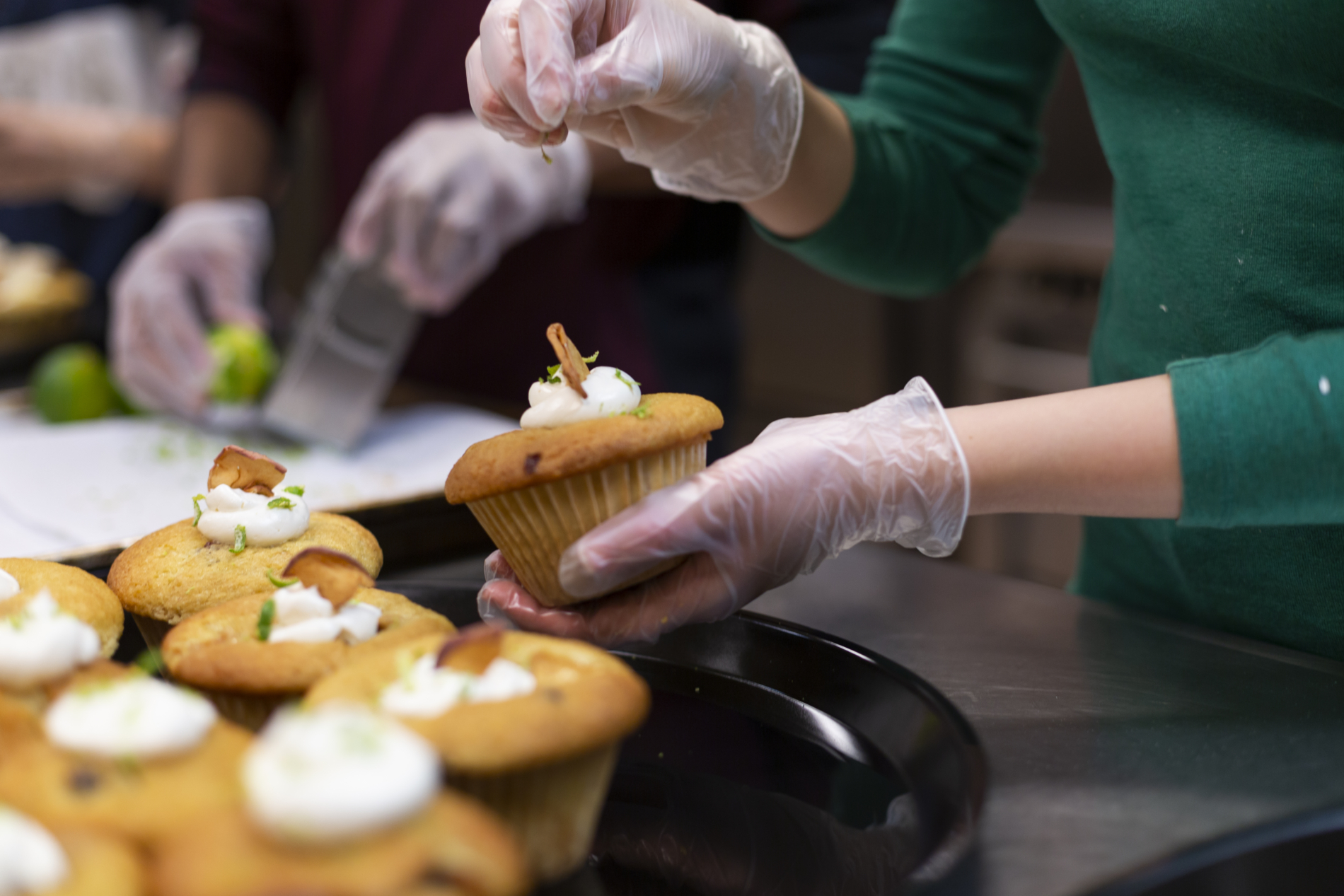 Garnishing pumpkin muffins