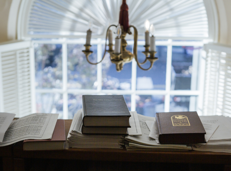Hymnals in choir loft